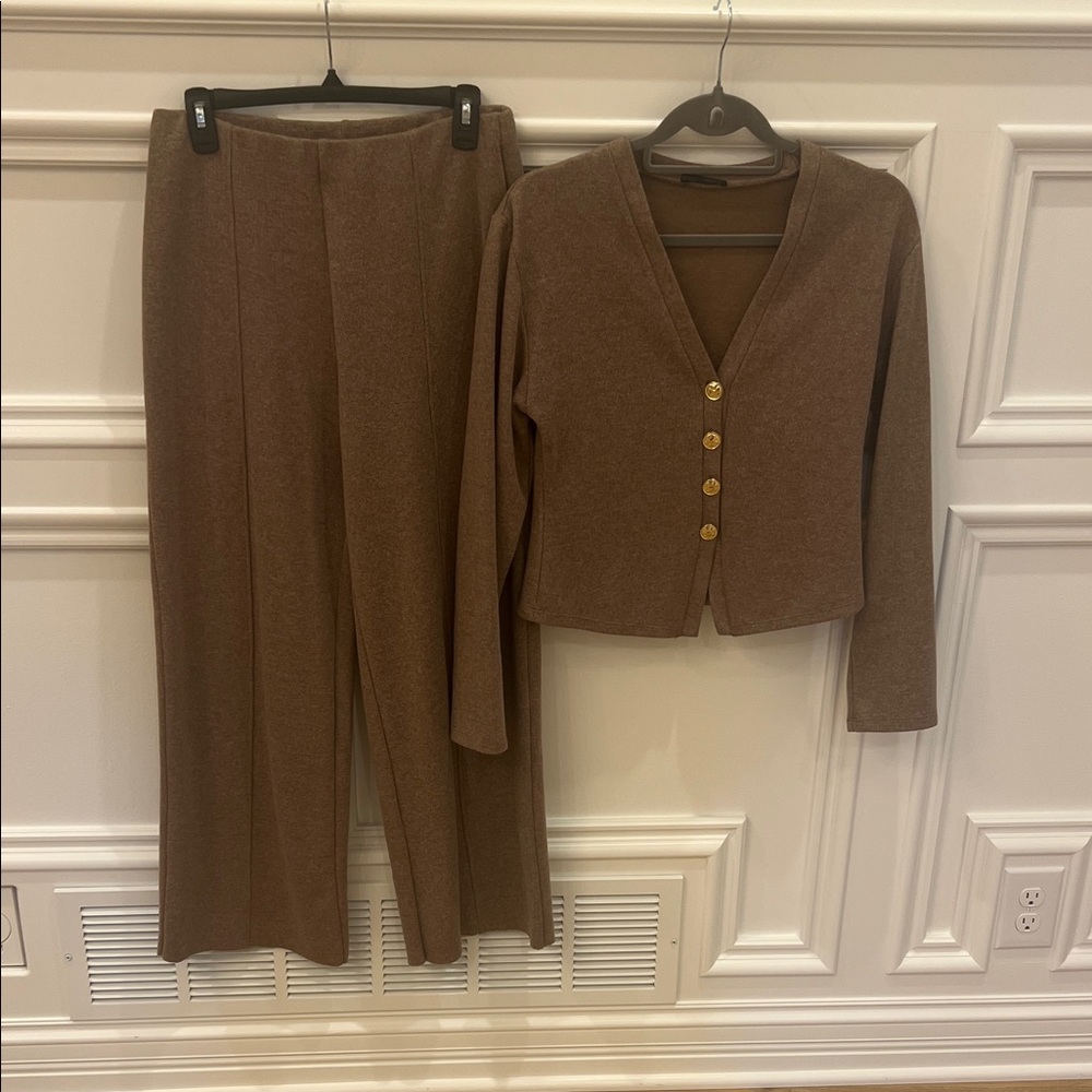 Zara set Brown Women's Pants & Cardigan Set